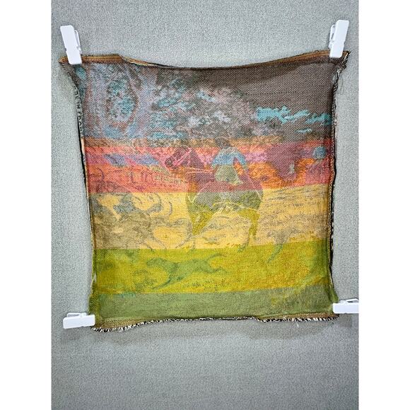 Vintage Fox Hunt Woven Tapestry Panel Horse Hounds Equestrian Scene 18x19 - Picture 8 of 8